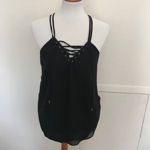 Black Lace Up Tank Top
